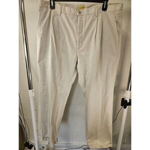 Duck Head Mens Pleated Chinos Khaki Tan Cotton Twill Pants 42x32 Cuffed Classic
